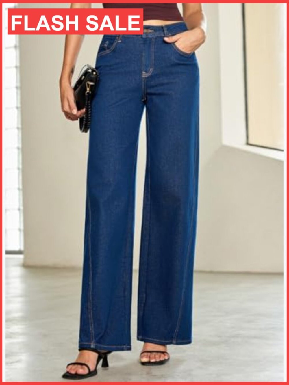 High Rise Baggy Wide Leg Jeans Straight Leg Denim Pants - Picture 3 of 7